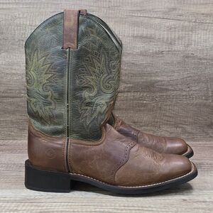 Double H Men's 9 EE Brown Green Leather Square Soft Toe Western Boots (DH3571)
